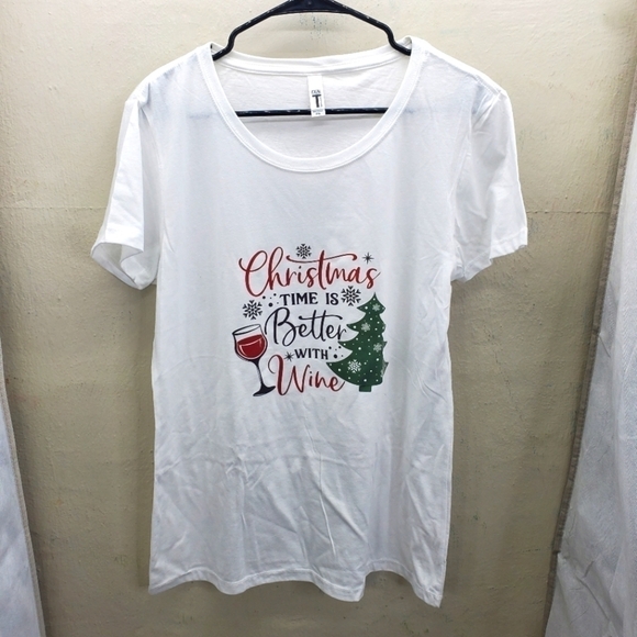 Christmas Time Is Better Than Wine Shirt Women XXL White Gold NEW - Picture 1 of 4